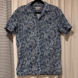 Men's Casual Blue Leaf Pattern Shirt